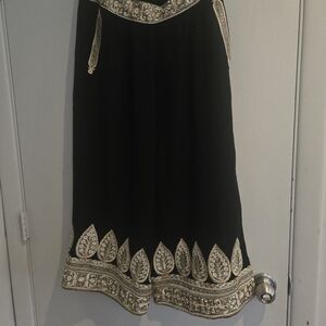 Calypso St. Barth Black Wide Leg Silk Panta with Gold Embroidery